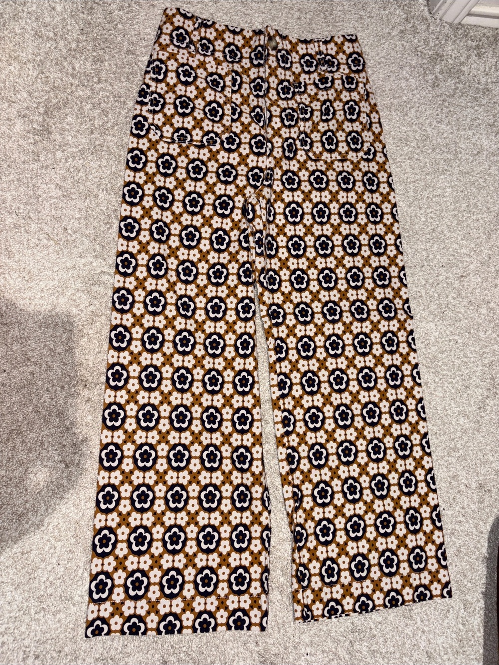 Anthropologie Maeve Colette Floral Pattern Wide-Leg Pants in Brown & Black